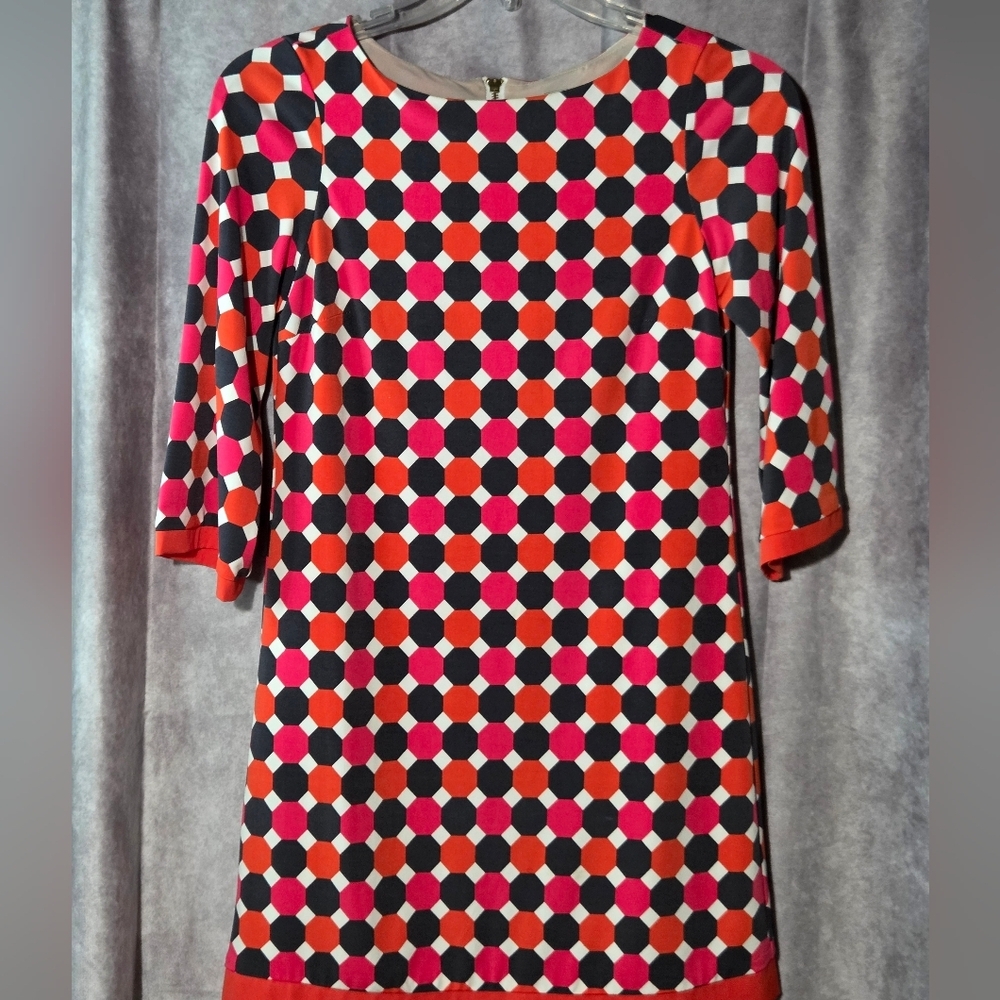 Eliza J Size 4 Multicolor 3/4 Sleeve Zip Sheath Dress Bright Summer Career Lined